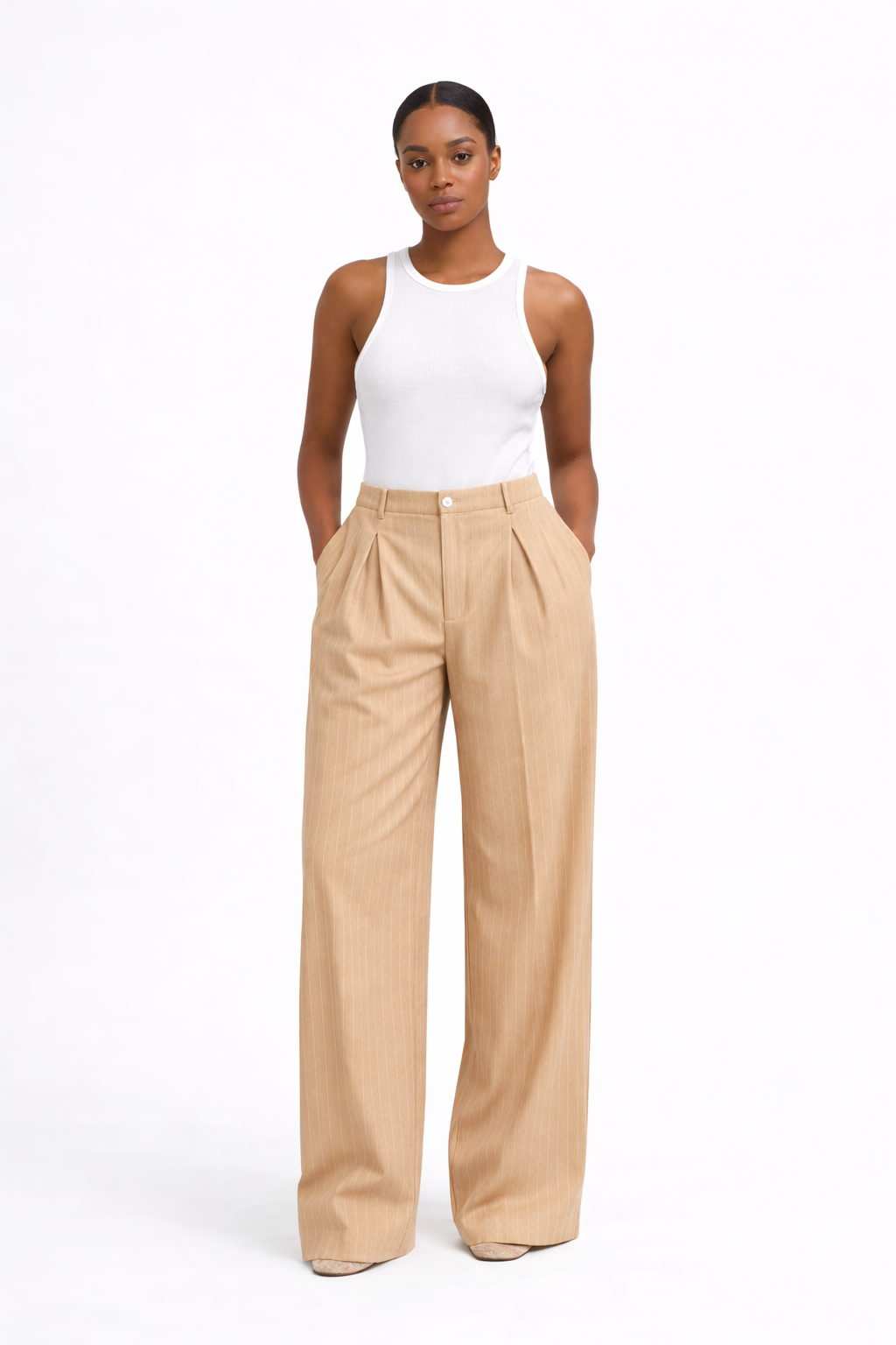 Ivy Pinstripe Pants (Nude)